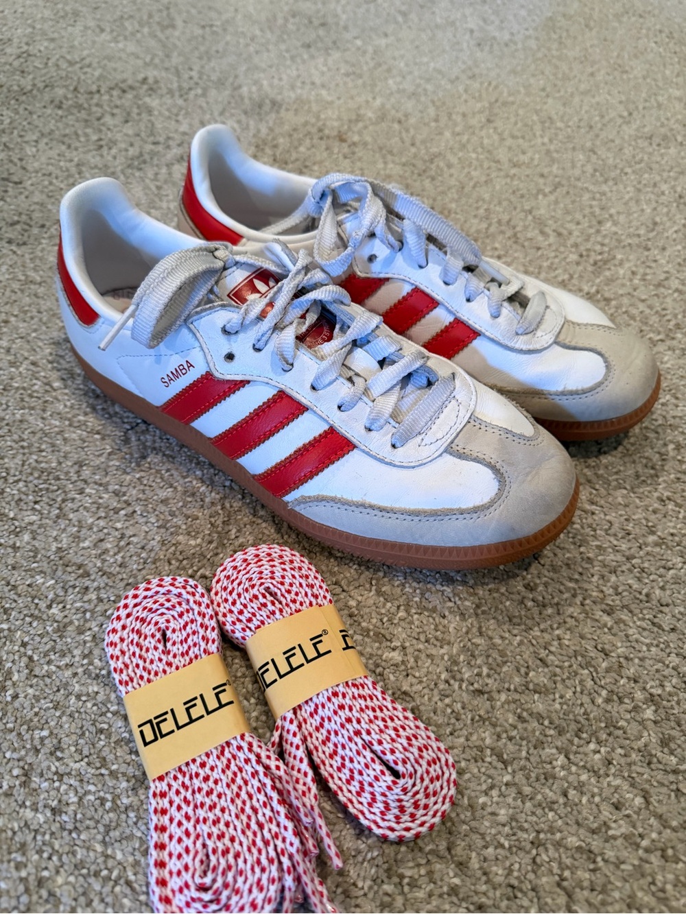 adidas White & Red Samba Low-Top Sneakers